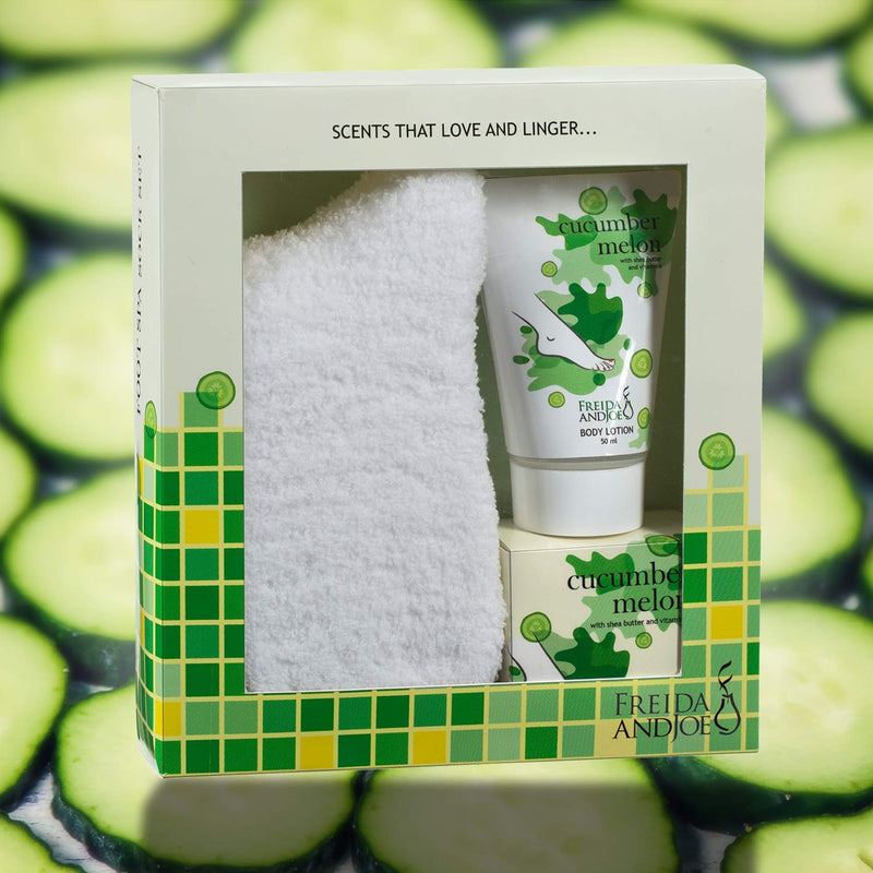 [Australia] - Home Spa Bath Gift Basket - Relaxing Cucumber Melon Fragrance - Luxury Bath & Body Set For Women - With Body Lotion, Bath Salts And Super Soft Cozy Socks - At-Home Spa Self Care Relaxation Kit 