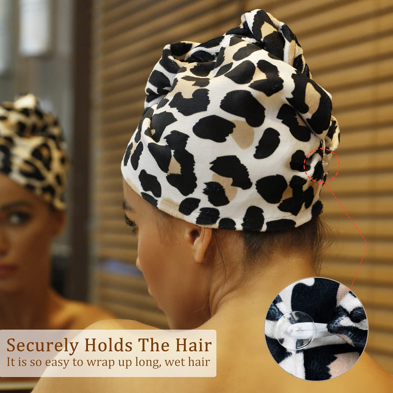 [Australia] - Microfiber Hair Towel Wrap for Women,Hair Drying Towel for Curly, Hair Turban for Drying Wet Hair, Easy Twist Hair Towels Super Absorbent Turban Hair Wrap Towels (Brown Leopard) Brown Leopard 