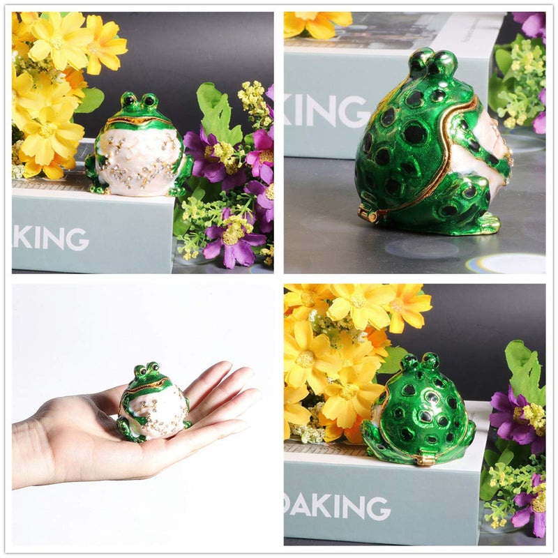 [Australia] - Waltz&F Round Frog Hinged Trinket Box Bejeweled Hand-Painted Ring Holder Animal Collectible Figurine Decoration 
