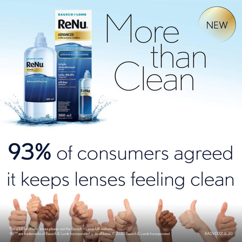 [Australia] - ReNu Advanced Multi-Purpose Contact Lens Solution 1 x 360ml – More Than Clean For Soft Contact Lenses – Condition, Clean, Remove Protein, Disinfect, Rinse and Store your Lenses – Lens Case Included 