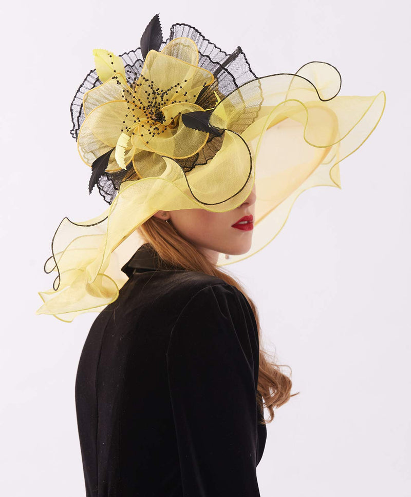 [Australia] - ORIDOOR Women Organza Fascinator Church Kentucky Derby Hat Floral Tea Party Wedding Hat 003d Yellow 