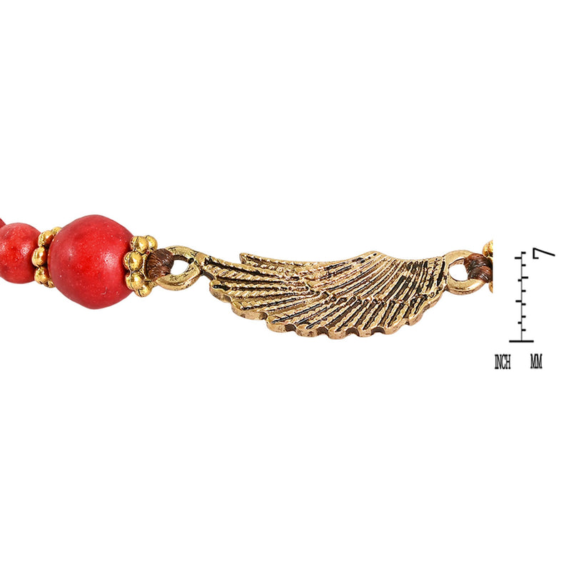 [Australia] - AeraVida Charming Brass Wing with Reconstructed Red Coral & Fashion Brass Beads Handmade Link Anklet 