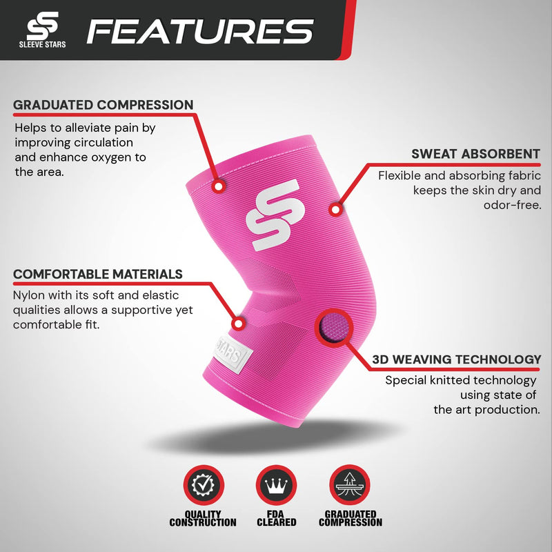 [Australia] - Sleeve Stars Elbow Compression Sleeve for Women & Men, Tennis Elbow Brace for Tendonitis and Tennis Elbow Sleeve for Elbow Pain & Arthritis, Arm Protector Support Wrap for Golf & Other Sports (S-XXL) L: 10"-12" Hot Pink 