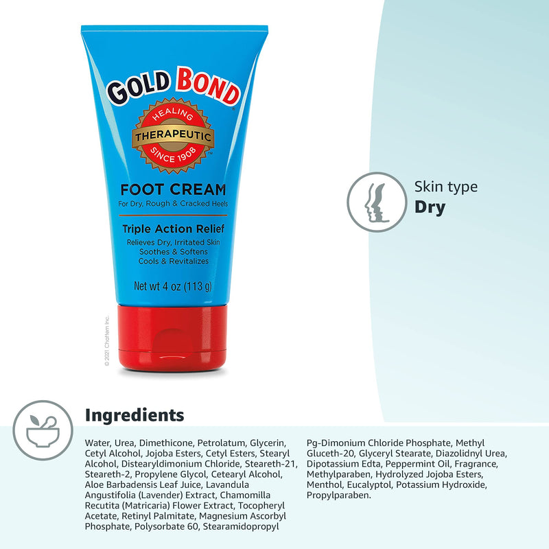[Australia] - Gold Bond Therapeutic Foot Cream 4 oz. (Pack of 3), Triple Action Relief for Dry Skin 