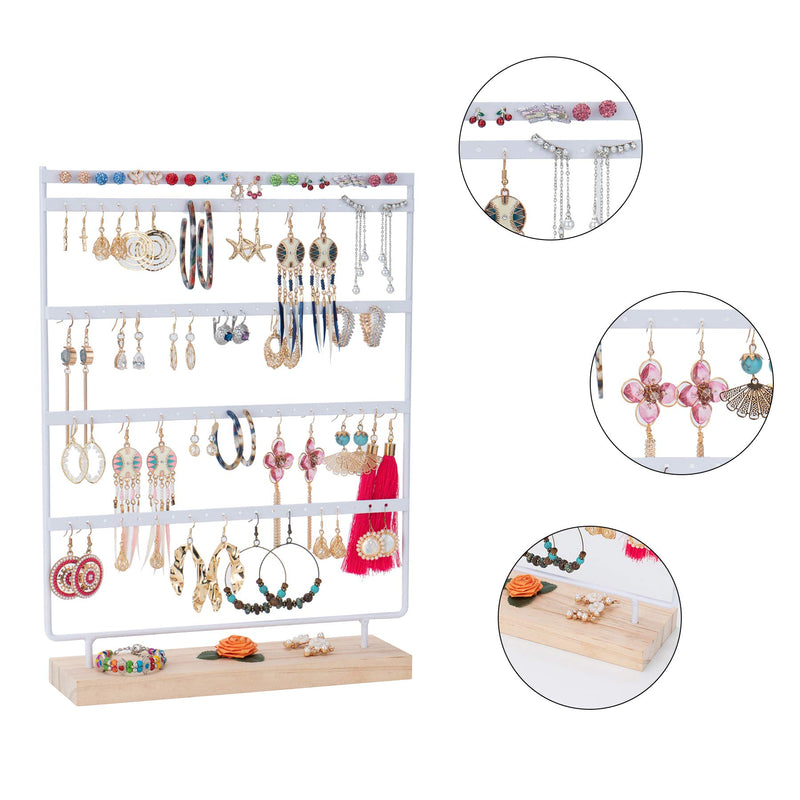 [Australia] - Earrings Organizer 5-Layer 100 Holes Ear Stud Holder Earring Display Stand Wooden Base Jewelry Organizer for Hanging earrings white 