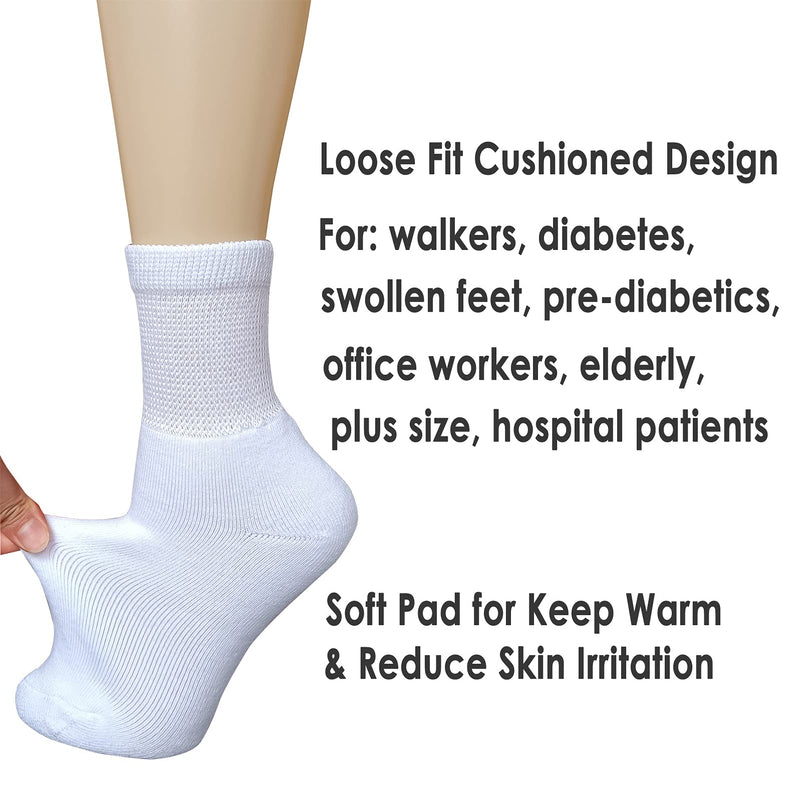 [Australia] - VEIGIKE Women Diabetic Socks Soft Breathable Moisture Wicking Quarter Ankle Socks, Extra Wide Non-Binding Socks 4 Pairs, White-4pairs, One Size 