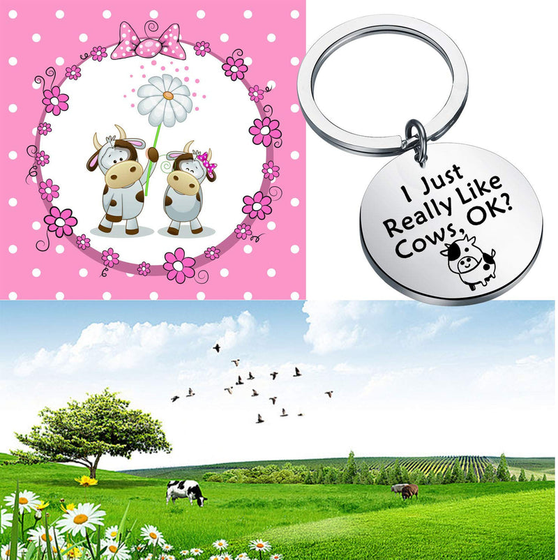 [Australia] - FEELMEM Cow Jewelry Funny Cows Gifts Cow Lover Gift I Just Really Like Cows OK Keychain Cows Farm Keychain Cow Farmer Gift Pet Pygmy Cows Gift Cow Themed Gift Ideas silver 