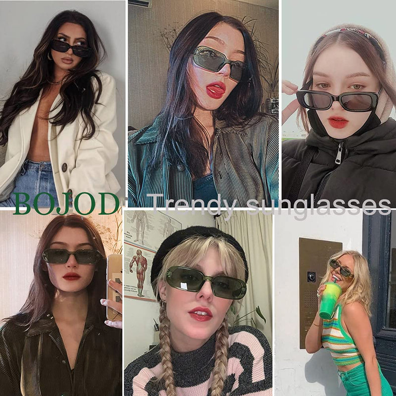 [Australia] - BOJOD Rectangle Sunglasses for Women Men Fashion Trendy Chunky Frame 90s Rectangle Sunglasses 2 Pcs: Black +Green 