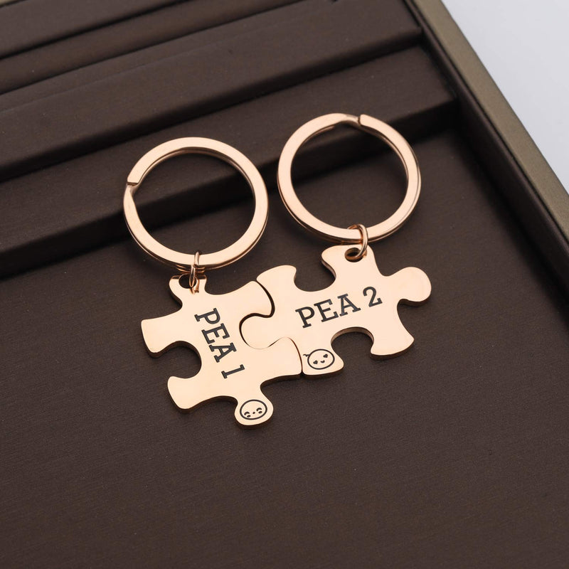 [Australia] - CHOORO Twins Keychain Set Two Peas in A Pod Pea 1 & Pea 2 Keychain Set Twins Jewelry Gift for Twin Sister/Brother Best Friend pea1 & pea2 RG 