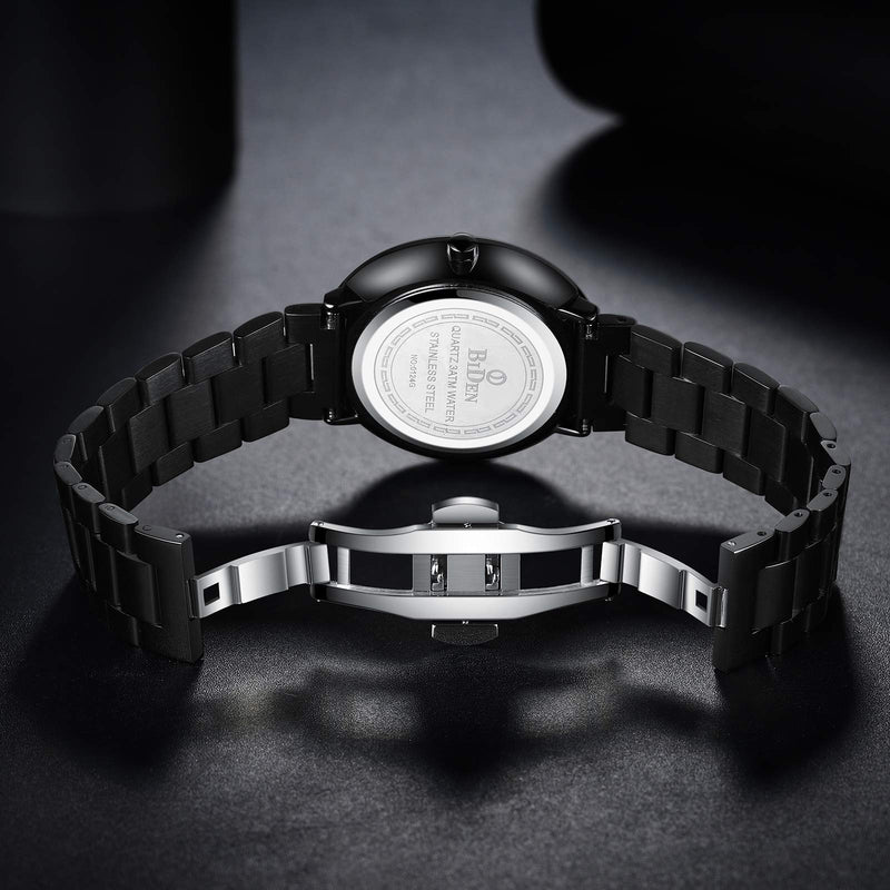 [Australia] - Mens Watches Fashion Business Ultra-Thin Casual Minimalist Analog Quartz Stainless Steel Waterproof Watches for Men Black Blue 