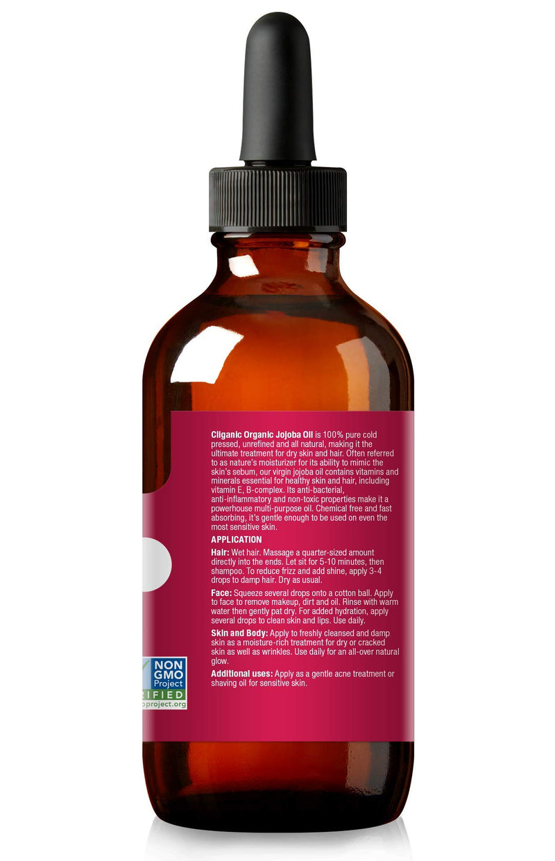 [Australia] - Cliganic USDA Organic Jojoba Oil, 100% Pure (4oz Large) | Natural Cold Pressed Unrefined Hexane Free Oil for Hair & Face | Base Carrier Oil | Cliganic 90 Days Warranty 4 Fl Oz (Pack of 1) 