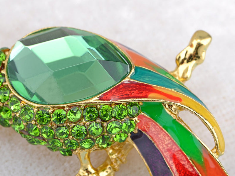 [Australia] - Alilang Golden Tone Green Rhinestones Enamel Tropical Parrot Bird Brooch Pin 