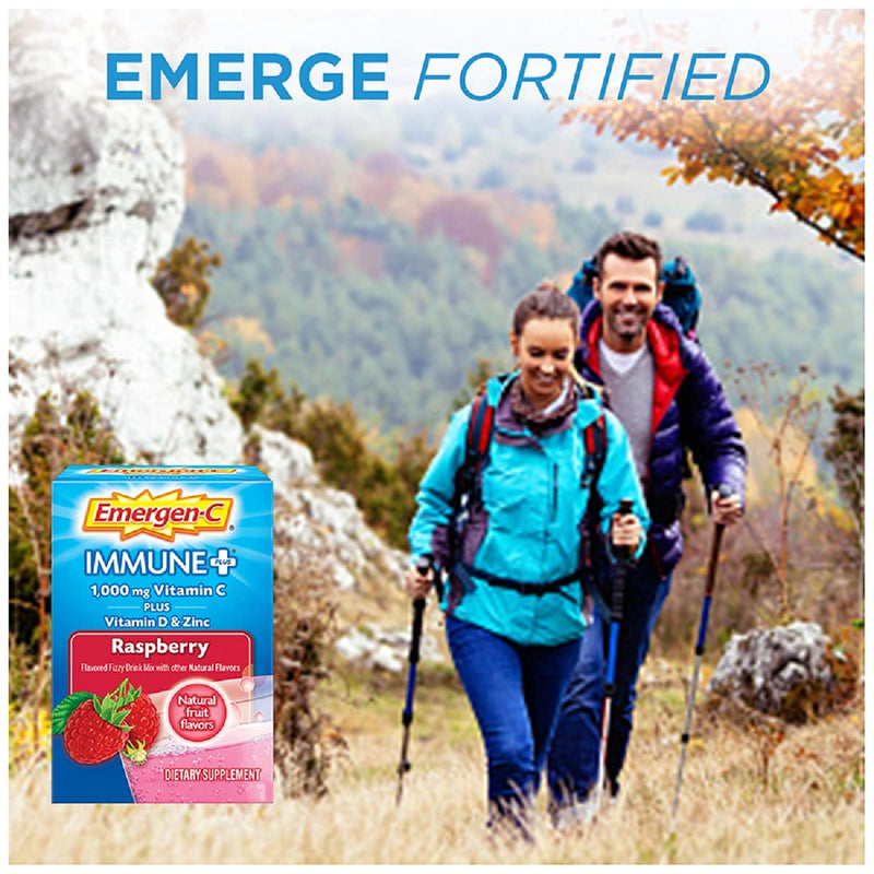 [Australia] - Emergen-C Immune+ 1000mg Vitamin C Powder, with Vitamin D, Zinc, Antioxidants and Electrolytes for Immunity, Immune Support Dietary Supplement, Raspberry Flavor - 30 Count/1 Month Supply 