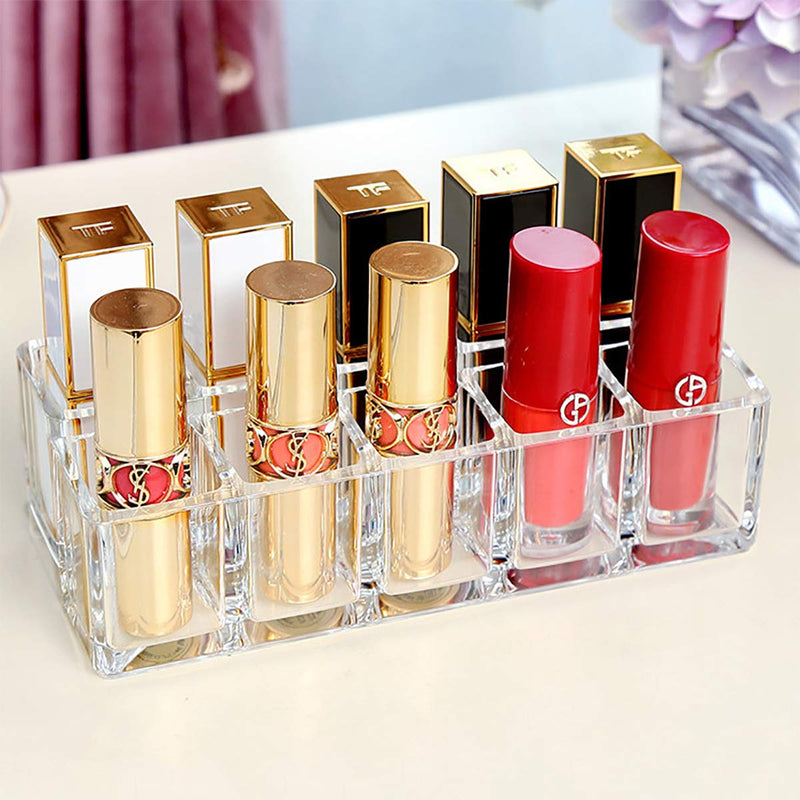 [Australia] - Lipsticks Holder Organizer 10 Spaces Makeup Lipgloss Storage Clear Display Stand Acrylic Cosmetic Vanity Holder 10 Slots 