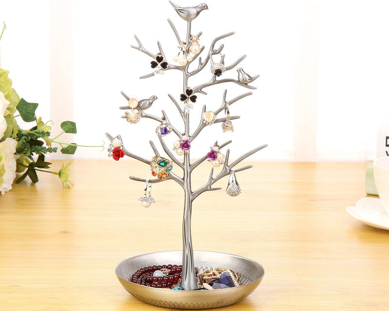 [Australia] - Jqworkland Silver Birds Tree Jewelry Stand Display Earring Necklace Holder Organizer Rack Tower-silver 