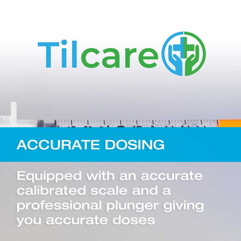 [Australia] - Tilcare U40 Pet Insulin Syringes with Needle 29 G 1 cc 12.7 mm 1/2" 100-Pack – Latex-Free Diabetic Syringes - Ultra Fine Sterile Medical Syringe for Diabetes Individually Blister Packed for Safety 