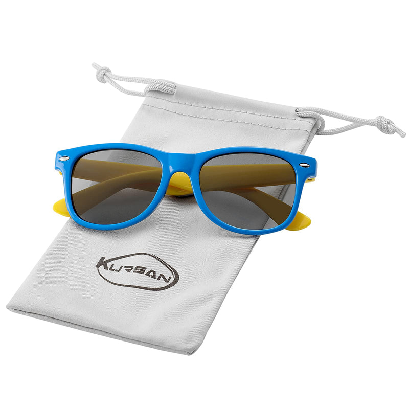 [Australia] - Kids Polarized Sunglasses for Boys Girls TPEE Rubber Flexible Frame Shades Age 3-12 Blue/Yellow 45 Millimeters 