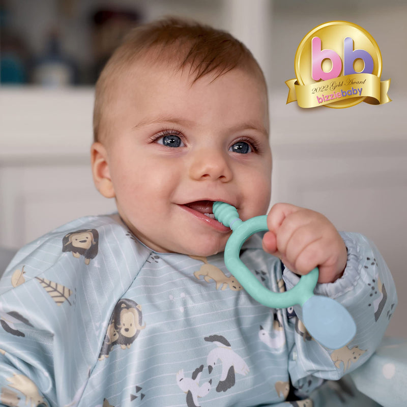 [Australia] - Bibado - Dippit Multi-Stage Self Feeding BPA Free Baby Spoons and Dipper, 2-Handed Multi-Grip Baby Led Weaning Spoons, baby spoons self feeding 6 months and Up, Infant Spoons, Mint and Blue, Pack of 2 