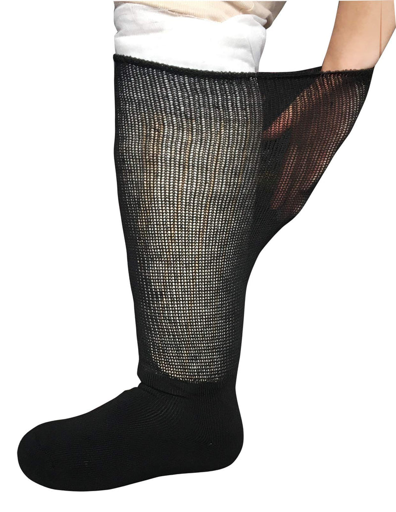 [Australia] - Extra Width Diabetic Socks for Lymphedema, Bariatric Non Binding Knee High Sock for Swollen Edema Cast Feet Mens and Womens Legs, Slouch Boot Socks 2 Pairs Black (2 Pairs) 