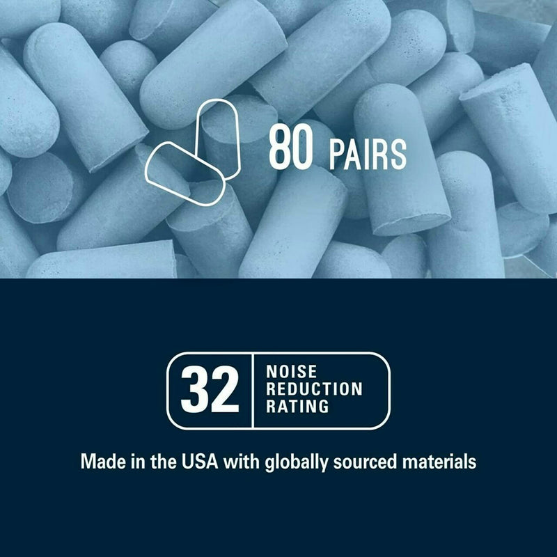 [Australia] - 3M Disposable Earplugs, Hearing Protection for Quiet & Sleep, Light Blue, 32 NRR, 80 pairs in a resealable bag 