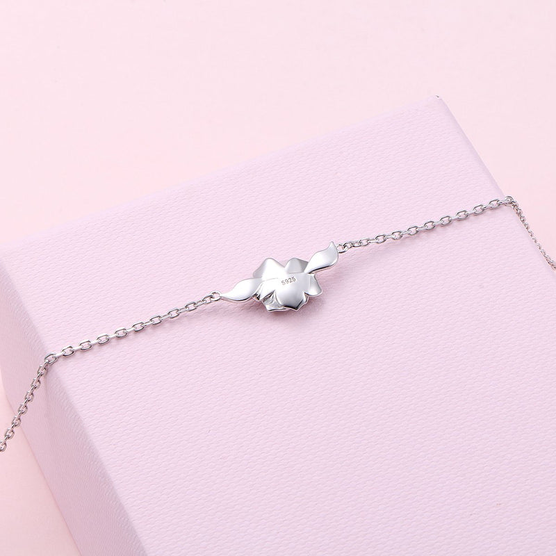 [Australia] - S925 Sterling Silver Jewelry Sideways Camellia Flower Choker Necklace 14+4" A 