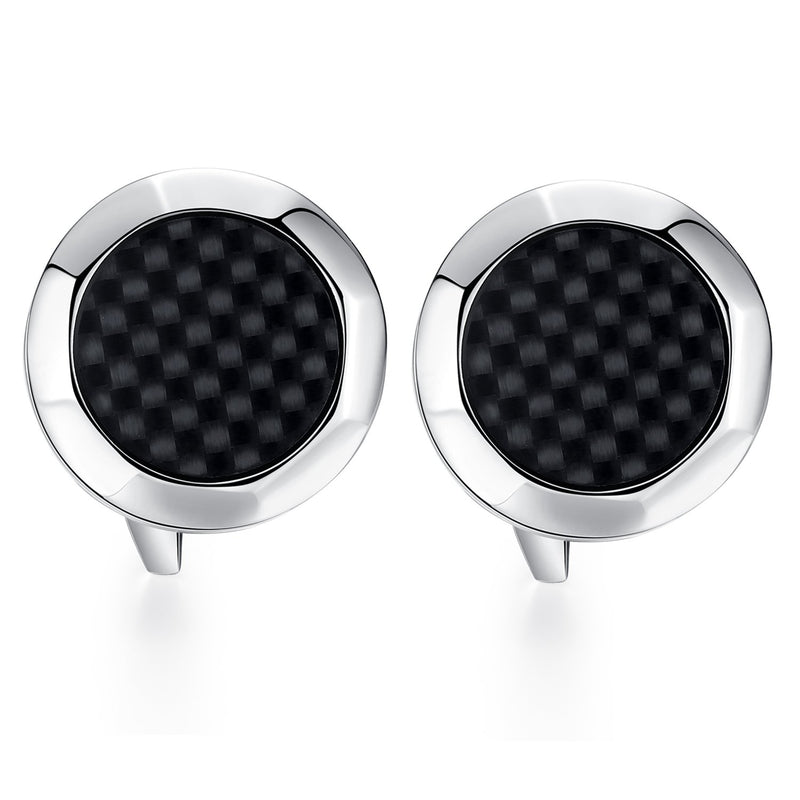 [Australia] - HONEY BEAR Round Mens Cufflinks Stainless Steel for Business Wedding Gift Black 