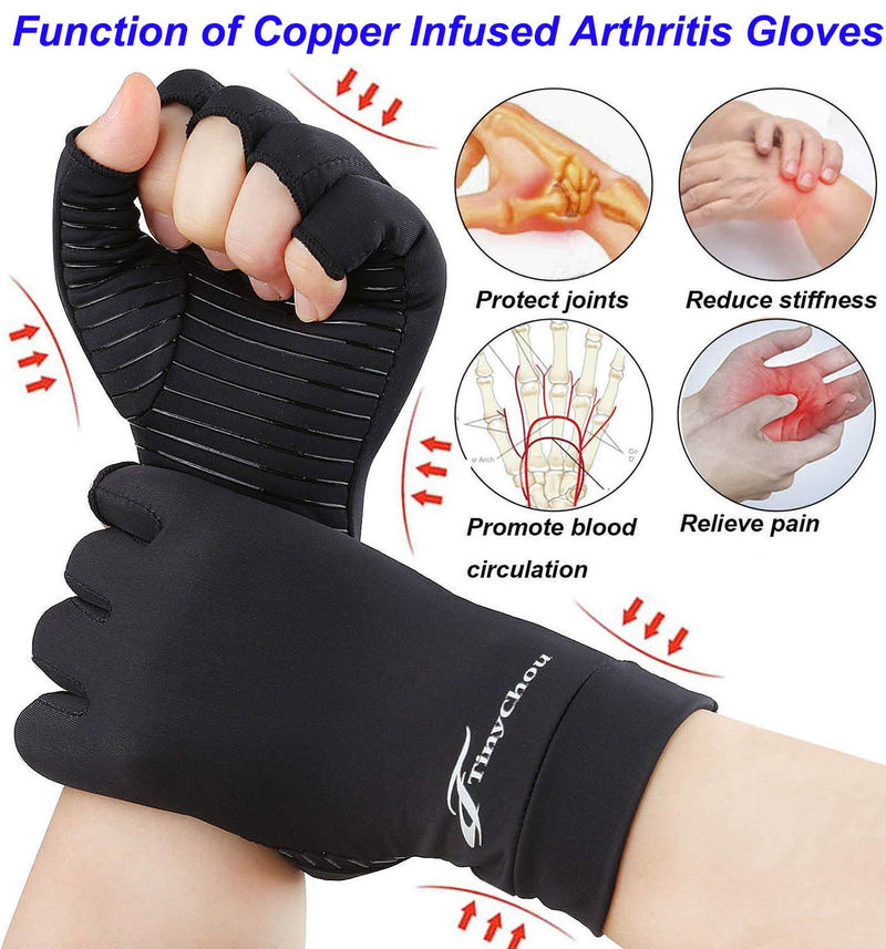 [Australia] - 2 Pairs Copper Compression Arthritis Gloves,Compression Gloves for Men and Women, Pain Relief and Healing for Arthritis, Carpal Tunnel, Typing and Daily Work (Black, Medium-2 Pairs Pack) Black Medium (2 Pair) 