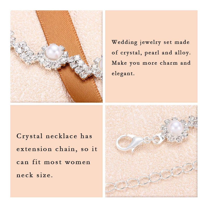 [Australia] - Aukmla Bride Wedding Pearl Necklace Earrings Set Silver Crystal Necklaces Jewelry Accessories for Women and Girls (Set of 3) 