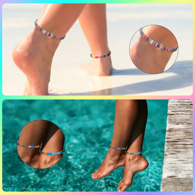 [Australia] - 6 Pieces Ankle Bracelet Adjustable Boho Surfer Anklet Bracelet Thin Rope Unisex Handmade Beach Anklet Boho Colorful Ankle Bracelet Bohemia Anklet Chain Jewelry Festival Accessories Elegant Style 