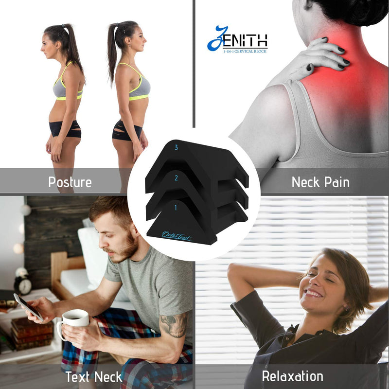 [Australia] - Zenith Cervical Traction Orthotic Chiropractic Neck Corrector 3-in-1 Device for Stretching Forward Head Posture Physical Therapy & Pain Relief Black 