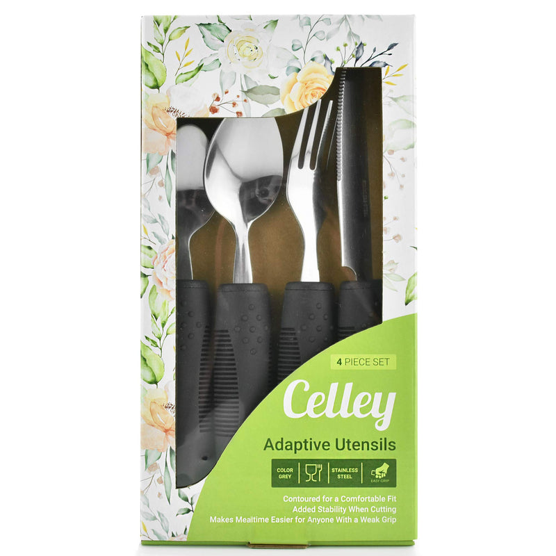 [Australia] - Celley Adaptive Utensils for Elderly, Arthritis, Parkinsons and Handicapped, Non-Weighted, 4 Pcs Set 