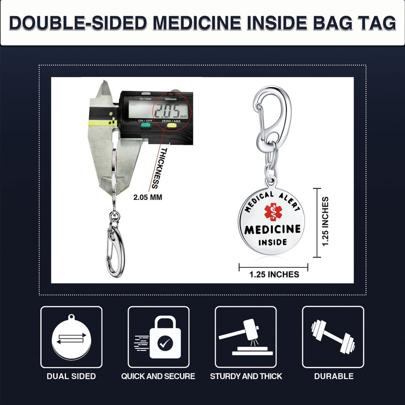 [Australia] - Divoti 1.25" Double-Sided Medicine Inside Bag Tag -Cable Loop/Quick Clip/Zipper Pull Entirely Surgical Stainless Steel w/ Hard Enamel 1.25" Quick Clip 