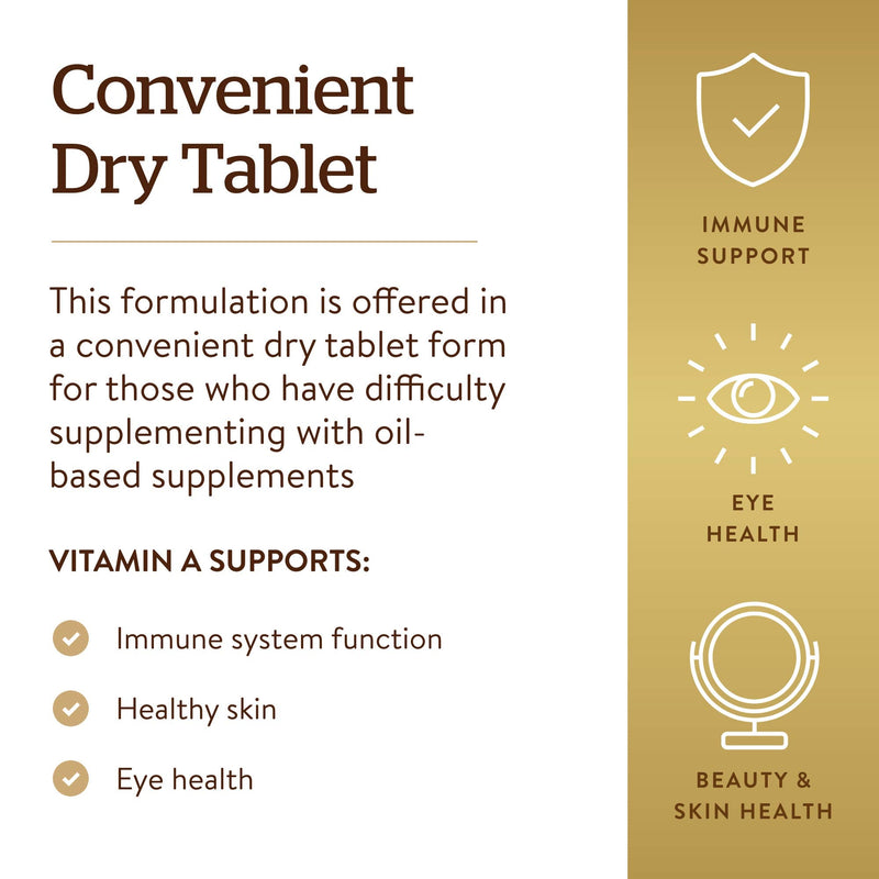 [Australia] - Solgar Dry Vitamin A 1500 mcg (5000 IU), 100 Tablets - Supports Healthy Eyes, Skin & Immune System - Non-GMO, Vegan, Gluten Free, Dairy Free, Kosher - 100 Servings 
