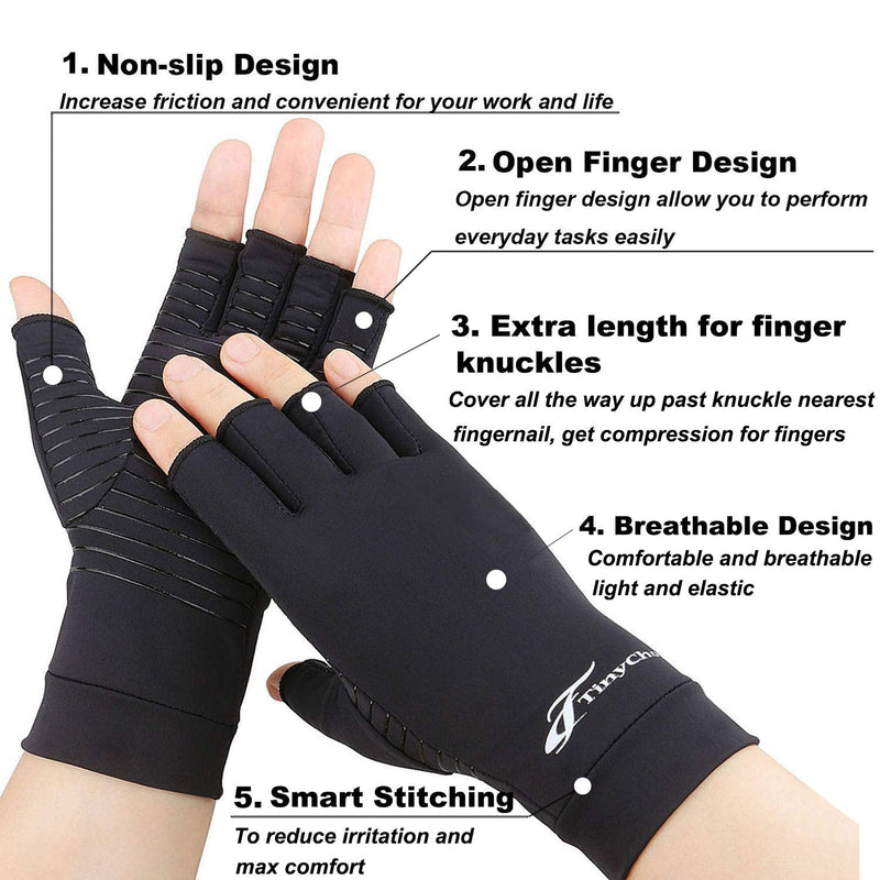 [Australia] - 2 Pairs Copper Compression Arthritis Gloves,Compression Gloves for Men and Women, Pain Relief and Healing for Arthritis, Carpal Tunnel, Typing and Daily Work (Black, Medium-2 Pairs Pack) Black Medium (2 Pair) 