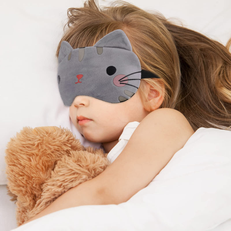 [Australia] - Lusofie 3Pcs Kids Sleep Mask Soft Sleeping Mask with Adjustable Strap Cartoon Cat Sleep Mask for Kids Blindfold Eye Covers Eye Mask for Sleeping Travel Adult White, Pink, Grey( Cat) 