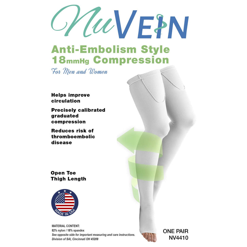 [Australia] - NuVein Surgical Stockings, 18 mmHg Support for Embolic Recovery, Medical Unisex Fit, Thigh High, Open Toe, Beige, Large Large (Pack of 2) 