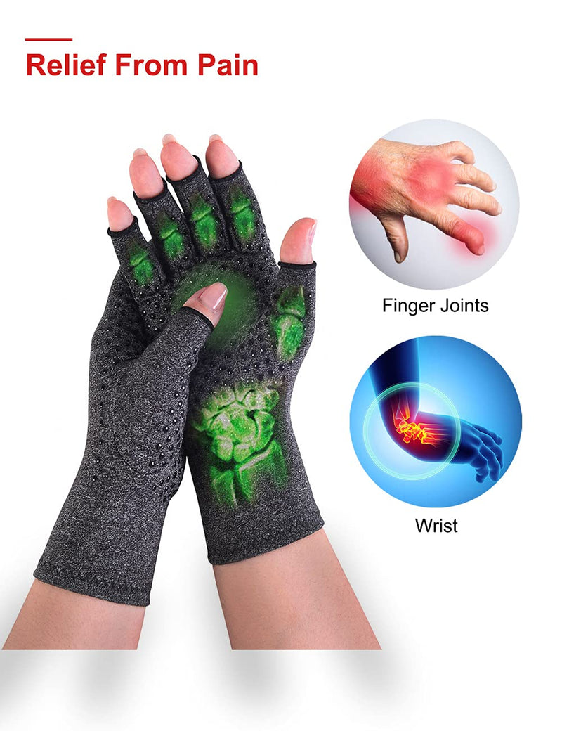[Australia] - 2 Pairs Arthritis Compression Gloves Fingerless Warm Winter Gloves for Women Men Relieve Symptoms Rheumatoid Osteoarthritis Raynauds Disease Breathable Comfortable Fit Daily Replacement (Black Non Slip, S) Black Non Slip 