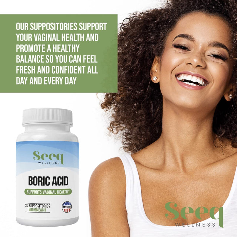 [Australia] - SeeQ Wellness Boric Acid Vaginal Suppositories - Helps Support Odor Control and Balance Vaginal PH, Made in USA - 30 Count 