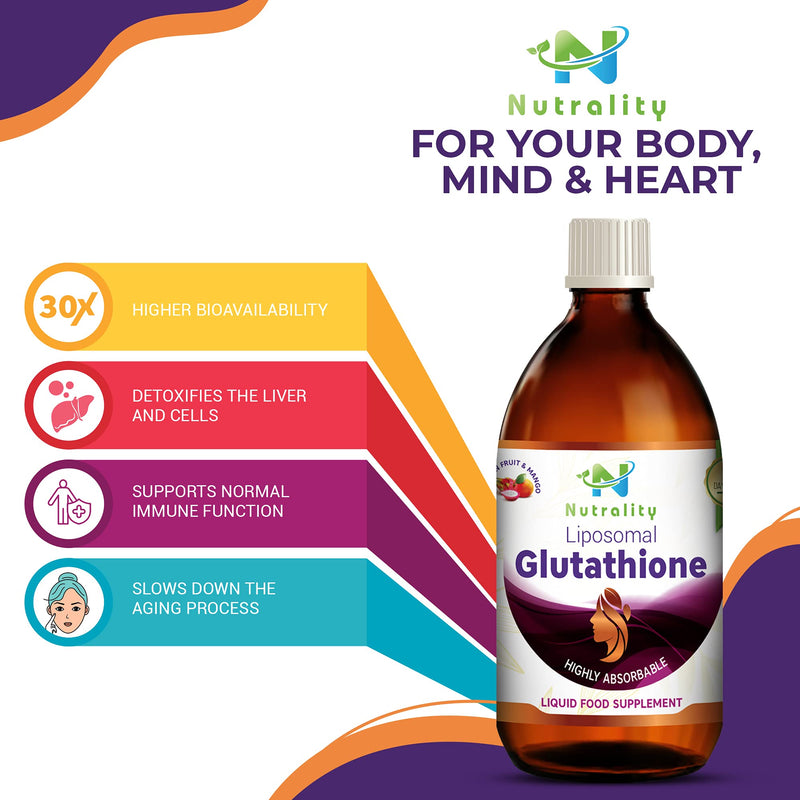 [Australia] - Nutrality Liposomal Glutathione Liquid Supplement, 400mg, Immune Defense and Liver Support, 250ml, 30x Bioavailable Absorption, Antioxidants and Sunflower Lecithin 