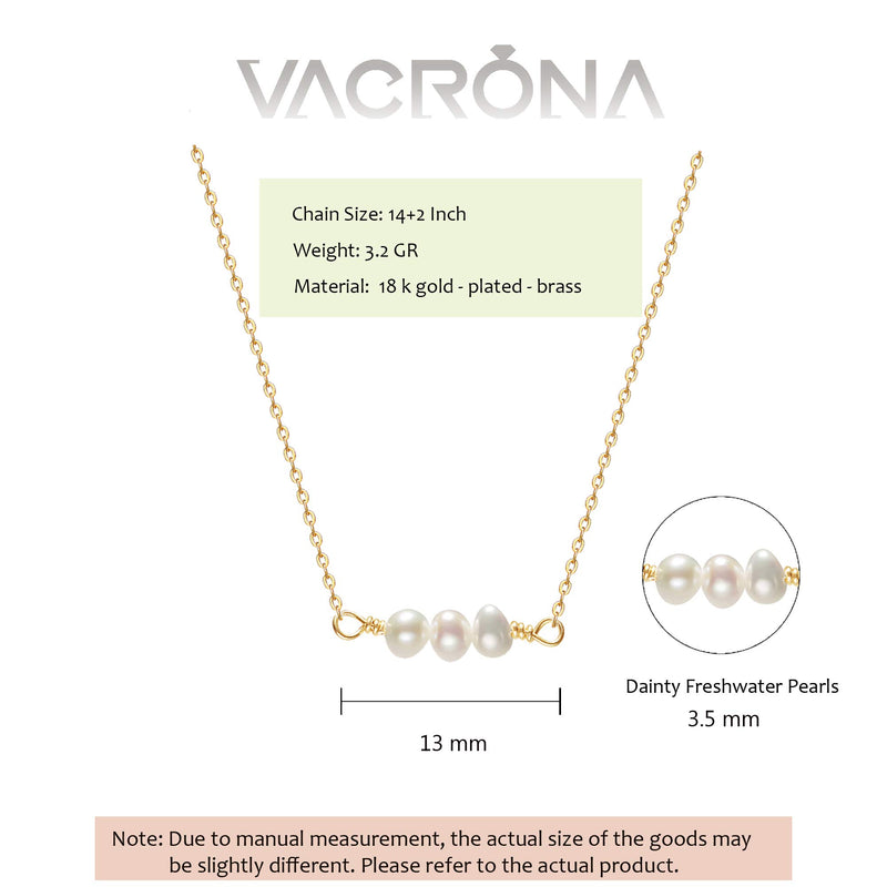 [Australia] - VACRONA Three Pearls Choker Necklace 14k Gold Plated Cultured Freshwater Pearls Choker Necklace Boho Chain Necklace for Women Girls June Birthstone Necklace 3 pearl 