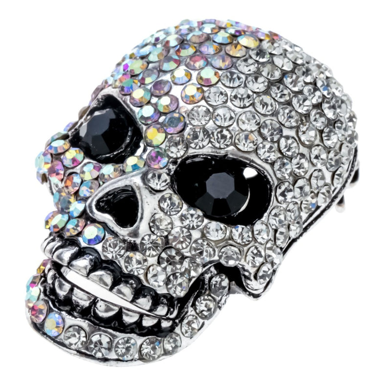 [Australia] - Szxc Jewelry Women's Crystal Skull Pin Brooch Biker Jewelry silver AB 