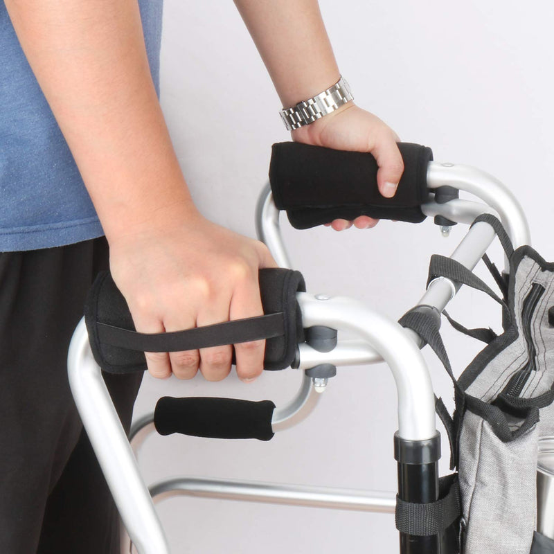 [Australia] - Padded Walker Hand Grips 2 Pack Wheelchair Handle Grips Covers with Strap Soft Foam Padding Adjustable Non-Slip Breathable for Senior Elderly Rollator Crutches Luggage (Black) Black 