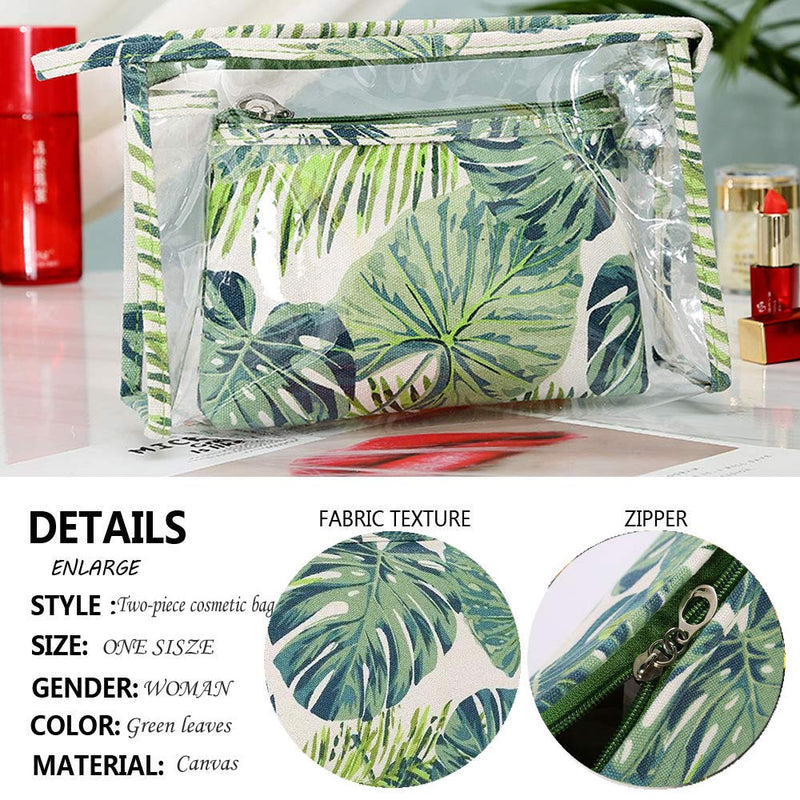 [Australia] - 2 Pieces Makeup Bags,Travel Cosmetic Bags Brush Pouch Toiletry Wash Bag Portable Travel Make up Case for Women and Girls Green leaf 