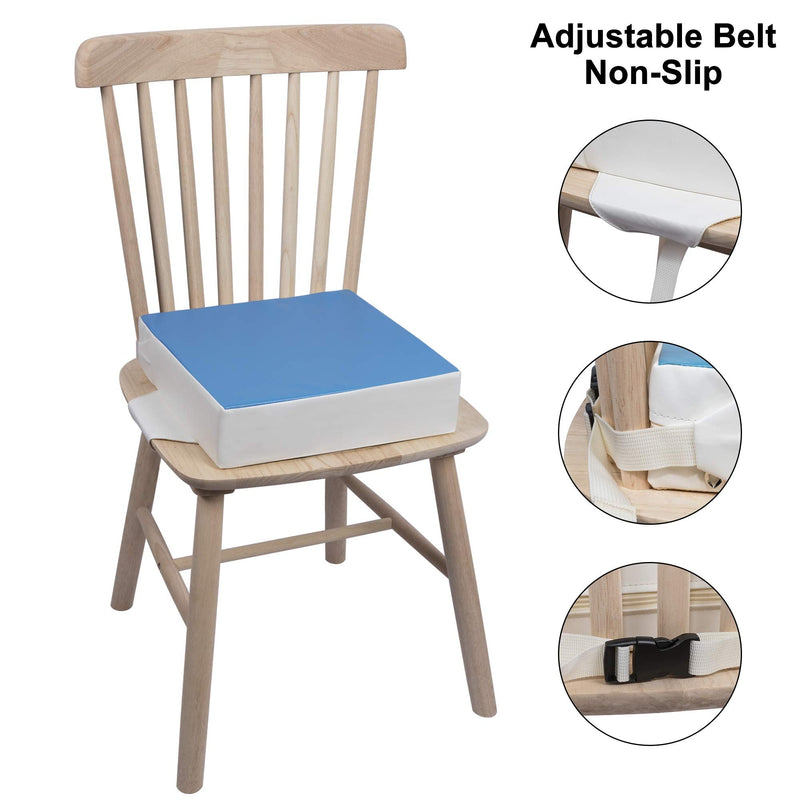 [Australia] - Kalawen Booster Seat for Dining Table, PU Washable with 2 Straps Adjustable Straps Safety Buckle Portable Travel Increasing Cushion, Blue 