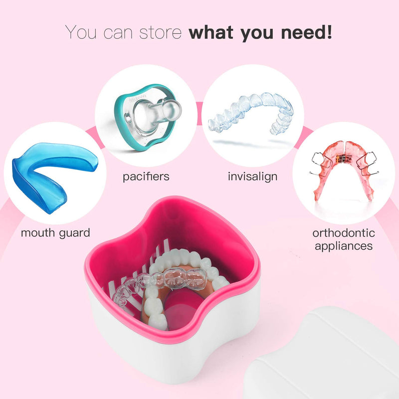 [Australia] - Annhua Dental Retainer Case with Flushable Basket，Denture Boxes Denture Storage Container for Soaking and Cleaning Dentures, Home & Travel Use（Pink) Pink 