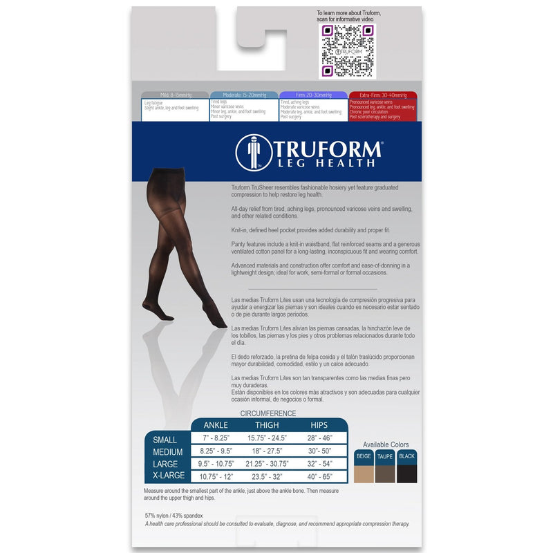 [Australia] - Truform Sheer Compression Pantyhose, 30-40 mmHg, Women's Shaping Tights, 20 Denier, Black, Medium 