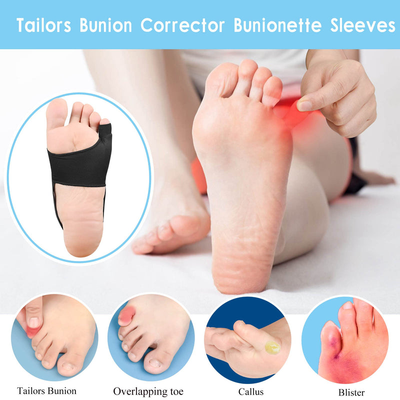 [Australia] - DYKOOK Tailors Bunion Corrector 1Pair Bunionette Sleeves Built-in Gel Pads Silicone Cover Guard with Non-Slip Strap to Relief Bunion Pinky Toe Pain, Straighten Bunionette,Overlapping Toe(Black-Small) Black S 