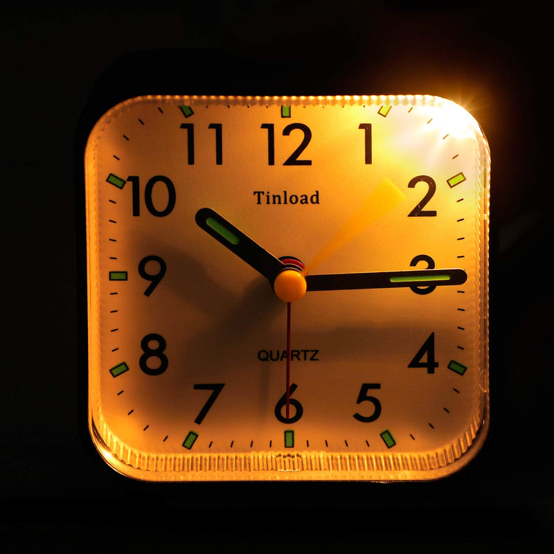 [Australia] - Tinload Small Battery Operated Analog Alarm Clock Silent Non Ticking, Ascending Beep Sounds, Snooze,Light Functions, Easy Set(Black) Black 