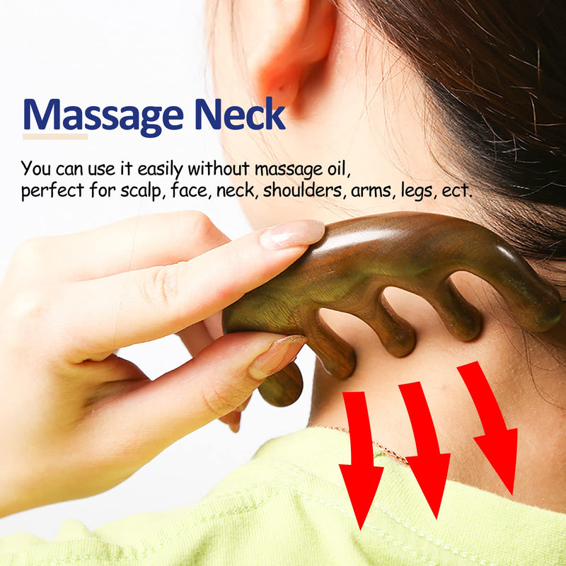 [Australia] - Wooden Massage Comb with Wide Tooth, Scalp Massager Round Tooth Comb, Gua Sha Manual Lymphatic Drainage Massage Tool, Fatigue Relieve Acupoint Massager 