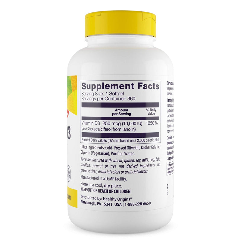 [Australia] - Healthy Origins Vitamin D3 10,000 IU (Non-GMO), 360 Softgels 360 Count (Pack of 1) 